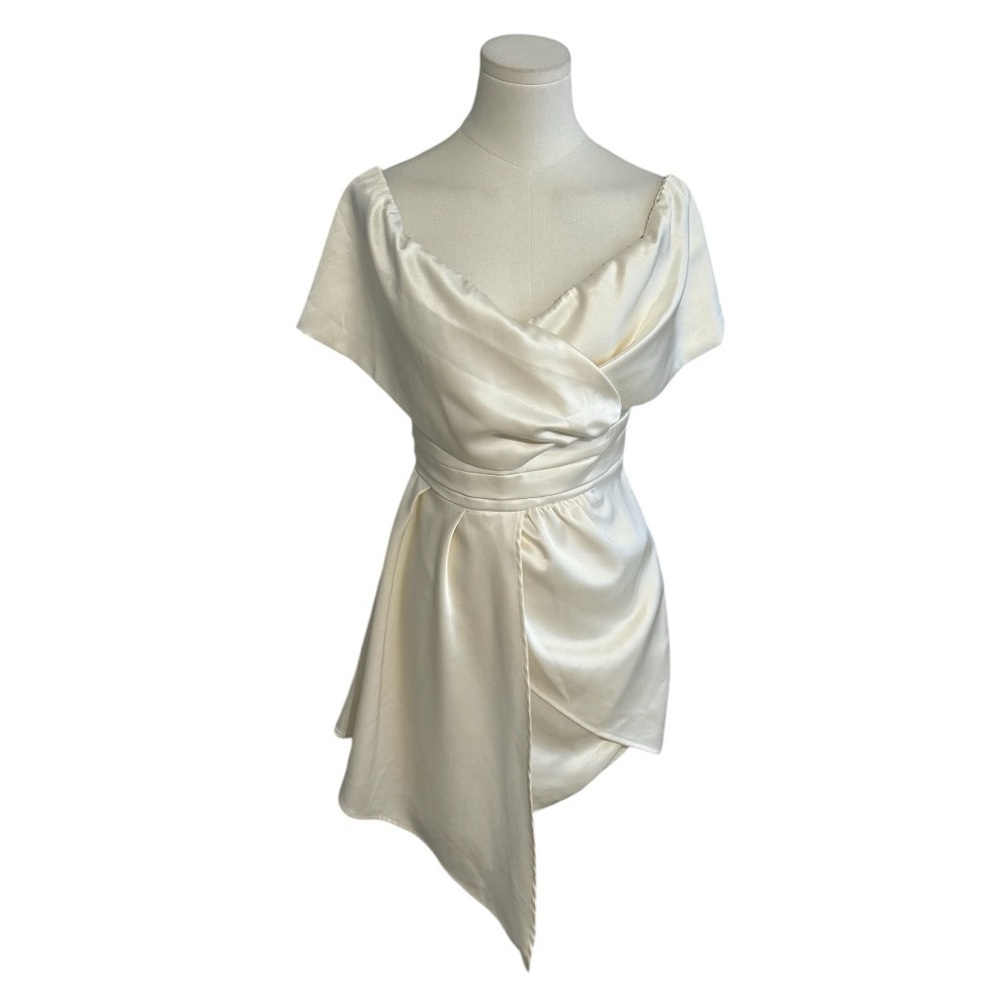 LULUS Always Celebrating Ivory Satin Off-the-Shoulder
Mini Dress S Wedding White - Picture 6 of 12